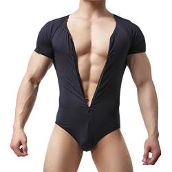 Mens Bikini Slips Unterwäsche Stretchy High Cut Wrestling Unterhemd Leopard String Bodysuit, Bodysuit (Black), M von YFD