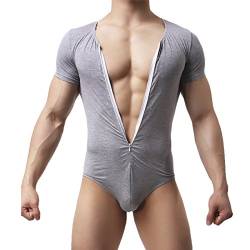 Mens Bikini Slips Unterwäsche Stretchy High Cut Wrestling Unterhemd Leopard String Bodysuit, Bodysuit (Grey), XL von YFD