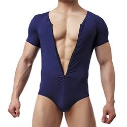 Mens Bikini Slips Unterwäsche Stretchy High Cut Wrestling Unterhemd Leopard String Bodysuit, Bodysuit (Navy), M von YFD