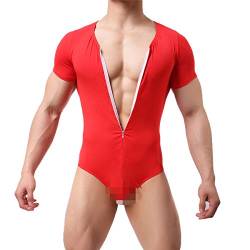 Mens Bikini Slips Unterwäsche Stretchy High Cut Wrestling Unterhemd Leopard String Bodysuit, Bodysuit (Red), XL von YFD