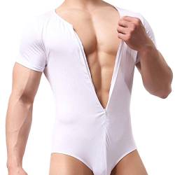 Mens Bikini Slips Unterwäsche Stretchy High Cut Wrestling Unterhemd Leopard String Bodysuit, Bodysuit (White), XL von YFD