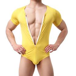 Mens Bikini Slips Unterwäsche Stretchy High Cut Wrestling Unterhemd Leopard String Bodysuit, Jumpsuit (Gelb), XL von YFD