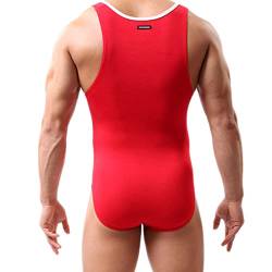 Mens Bikini Slips Unterwäsche Stretchy High Cut Wrestling Unterhemd Leopard String Bodysuit, Rot, XL von YFD