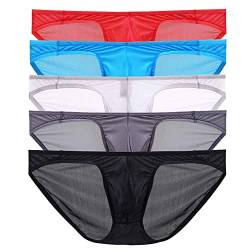 Sexy Herren G-String Tanga Unterwäsche Mesh Low Rise Bikini Slip Pants 6er Pack Gr. L, Transparente Slips 5 Stück von YFD