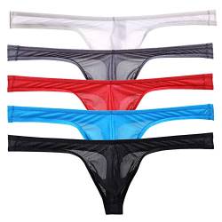 Sexy Herren G-String Tanga Unterwäsche Mesh Low Rise Bikini Slip Pants 6er Pack Gr. XXL, Transparente Tangas 5 Stück von YFD