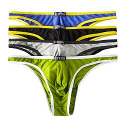 YFD Herren Bequeme modal Slips String Sexy Low Rise Tanga Unterwäsche (M, 4pcs Brief 2(Blue/Black/Light Gray/Green)) von YFD