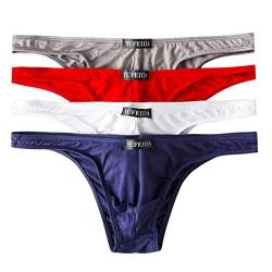 YFD Herren Bequeme modal Slips String Sexy Low Rise Tanga Unterwäsche 4er Pack (L, 4pcs Briefs(red/White/Dark Gray/Navy)) von YFD