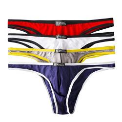 YFD Herren Bequeme modal Slips String Sexy Low Rise Tanga Unterwäsche 4er Pack (M, 4pcs Brief 2(red/White/Dark Gray/Navy)) von YFD