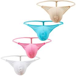 YFD Herren String Männer Tanga Mini Sumo Wrestling Slip Dessous Bademode Unterwäsche 4er Pack (L (Taille 76-81cm), Summer Silk Thongs-5) von YFD