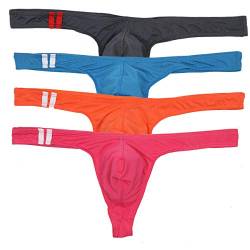 YFD Herren Strings Männer Tanga Slips Atmungsaktive Mesh Unterwäsche Bequeme Unterhose Low Rise T-Back Bikinis Unterwäsche Pack, Strings-4pcs2, M von YFD