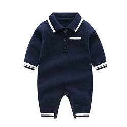 YFFS Baby Strampler Warmen Langarm Baumwolle Overall Spielanzug Jungen Mädchen Gentleman Outfits 0-12 Monate Festliche Taufe Hochzeit Langarm Baby Kleikind (Dunkelblau,80CM) von YFFS