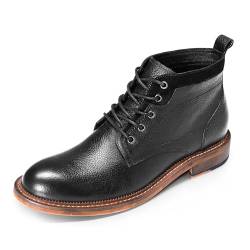 YFFUSHI Herren Stiefeletten Rindsleder Schnürstiefeletten Boots Klassische Kurzschaft Stiefel für Männer Schwarz 42 von YFFUSHI