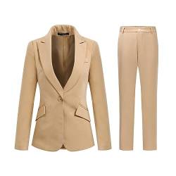 YFFUSHI Hosenanzug Damen Business Slim Fit Anzug Set Langarm Elegant Blazer Mit Outfit für Office,Beige,M von YFFUSHI
