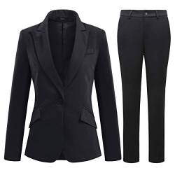 YFFUSHI Hosenanzug Damen Business Slim Fit Anzug Set Langarm Elegant Blazer Mit Outfit für Office,Schwarz,M von YFFUSHI