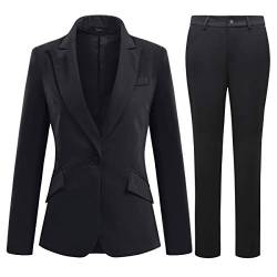 YFFUSHI Hosenanzug Damen Business Slim Fit Anzug Set Langarm Elegant Blazer Mit Outfit für Office,Schwarz,XXL von YFFUSHI
