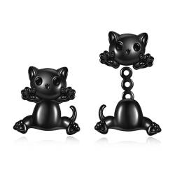 Katze Ohrstecker für Damen 925 Sterling Silber Schwarze Katze Ohrringe für Mädchen Schwarze Katze Schmuck Geschenke für Katzenliebhaber (Katze 2) von YFN
