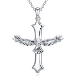 YFN Adler Kreuz Anhänger Halskette Silber 925 Eagle Cross Necklace Kreuz Kette Herren Schmuck Geschenk für Herren Damen von YFN