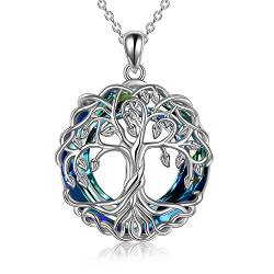 YFN Baum des Lebens Halskette 925 Sterling Silber Blauer Kristall Keltisch Anhänger Mode Schmuck Geschenke für Damen Mädchen Mutter Tochter von YFN