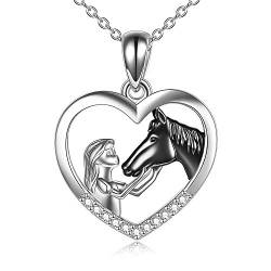 YFN Black Mädchen und Pferd Halskette für Mädchen Sterling Silber Pferdeschmuck Pferd Geschenke für Frauen (Black) von YFN