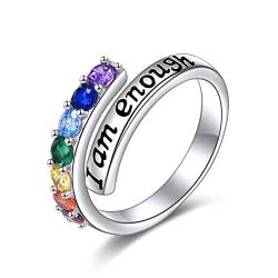 YFN Chakra Ring Sterling Silber I Can Do All Things/I Am Enough Ringe Verstellbar Ringe Schmuck Geschenke für Damen Mädchen (I Am Enough) von YFN