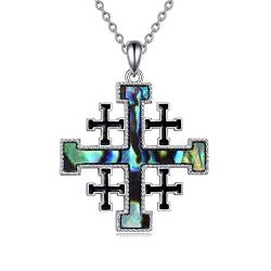 YFN Crusader Jerusalem Kreuz Halskette Sterling Silber Jerusalem der Kreuzfahrer Kreuz Anhänger Religiöses Kreuz Schmuck Geschenke für Damen Herren von YFN