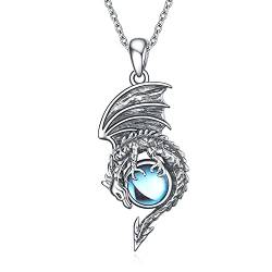 YFN Drachen Mondstein Halskette Sterling Silber Drachen Anhänger Schmuck Geschenke für Damen Herren von YFN