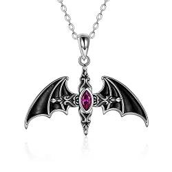 YFN Fledermaus Halskette Sterling Silber Gothic Vampir Anhänger Kette Bat Schmuck Halloween Geschenk Für Damen Herren Mädchen von YFN