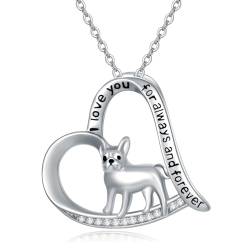 YFN Französische Bulldogge-Halskette Sterlingsilber Boston Terrier-Anhänger Hündchen-Herz-Anhänger französische Bulldogge Schmuck Geschenke für Frauen Teenager Mädchen von YFN