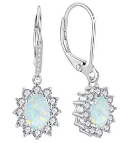 YFN Geburtsstein Ohrringe Sterling Silber Ovale Tropfen Baumeln Hebelarm Ohrringe Schmuck Geschenke für Damen (Opale) von YFN