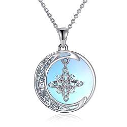 YFN Hexenknoten Halskette 925 Sterling Silber Keltischer Triquetra Knoten Anhänger Wicca-Schmuck mit Mondstein für Frauen von YFN