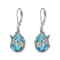 YFN Hummingbird Ohrringe für Frauen Sterling Silber Larimar Leverback baumeln Ohrringe Schmuck für Mädchen (Türkis) von YFN