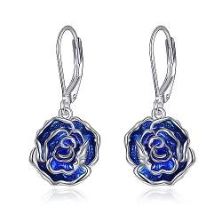 YFN Kamelie Leverback Ohrringe für Frauen Sterling Silber Blau Handmade Emaille Blume baumeln Ohrringe für Mädchen von YFN