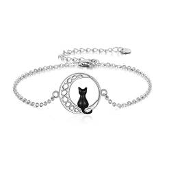YFN Katze-Armband für Mädchen Sterling Silber Katze auf dem keltischen Mond Armband Geschenke für Frauen Mutter Tochter (Katze) von YFN