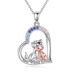 YFN Katze Hund Halskette für Frauen Mädchen Sterling Silber niedlich Tier Herz Anhänger (Katze) von YFN