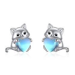 YFN Katze Mondstein-Ohrringe für Frauen Sterling Silber Tiere Katze Ohrstecker für Mädchen (Silber) von YFN