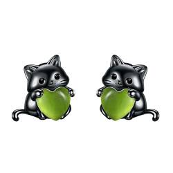 YFN Katze Mondstein-Ohrringe für Frauen Sterling Silber Tiere Katze Ohrstecker für Mädchen (grün) von YFN