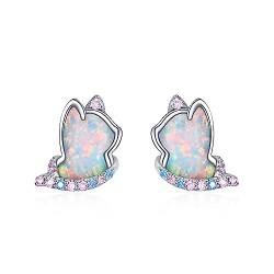 YFN Katze Ohrstecker Sterling Silber Opal Katze Ohrringe Nette Katze Schmuck Geschenke für Damen Mädchen von YFN