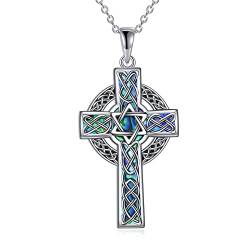 YFN Keltisches Kreuz Halskette Sterling Silber Keltischer Davidstern Anhänger Abalone Muschel Kreuz Schmuck Geschenke für Damen Herren von YFN