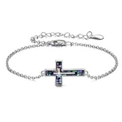 YFN Kreuz Armband Sterling Silber Abalone Schale Kreuz Armband Schmuck Geschenke für Damen Herren von YFN