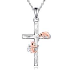 YFN Kreuz Faultier Halskette Für Frauen Sterling Silber Kreuz Tier Anhänger von YFN