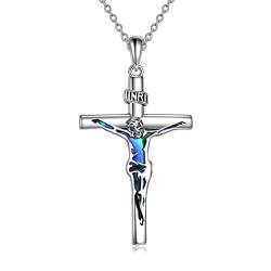 YFN Kruzifix Kreuz Halskette Sterling Silber INRI Kreuz Anhänger Abalone Muschel schmuck Jesus Geschenke für Damen Herren von YFN