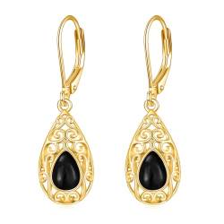 YFN Labradorit Ohrringe für Frauen Sterling Silber Filigran Teardrop Drop Dangle Leverback Ohrringe (onyx) von YFN