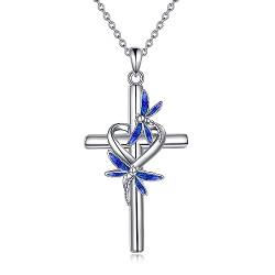 YFN Libelle Kreuz Halskette Geschenke für Frauen Sterling Silber Libelle Anhänger Halskette Schmuck für Mutter Tochter Mädchen von YFN