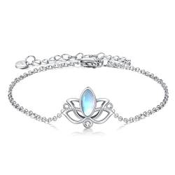 YFN Lotus Armbänder Sterling Silber Mondstein Lotus Blume Einstellbare Armband Yoga Schmuck Geschenke für Damen Mädchen von YFN