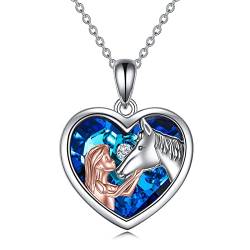 YFN Mädchen und Pferd Halskette für Mädchen Sterling Silber Pferdeschmuck Pferd Geschenke für Frauen (Blue) von YFN