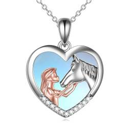 YFN Mädchen und Pferd Halskette für Mädchen Sterling Silber Pferdeschmuck Pferd Geschenke für Frauen (Silver-Horse Necklace) von YFN