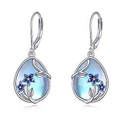 YFN Mondstein Ohrringe mit Vergissmeinnicht Sterling Silber Blume Teardrop Drop Dangle Leverback Ohrringe Geschenk für Frauen Mädchen von YFN