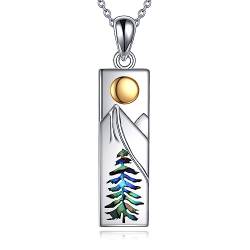 YFN Mountain Halskette für Frauen Sterling Silber Natur Halskette Schmuck Geschenk für Skifahrer, Wanderer, Camper, Bergsteiger und Naturliebhaber (Silver-Mountain Necklace) von YFN