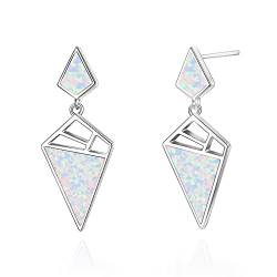 YFN Opal Ohrringe Sterling Silber Geometrische Ohrringe Hängend Tropfen Ohrringe Weiß/Blau/Rosa/Abalone Ohrringe Geschenk für Frauen Mädchen (White) von YFN