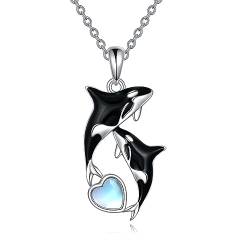 YFN Orca Killerwal Halskette für Frauen Sterling Silber Mondstein Orca Whale Geschenke (Mondstein) von YFN